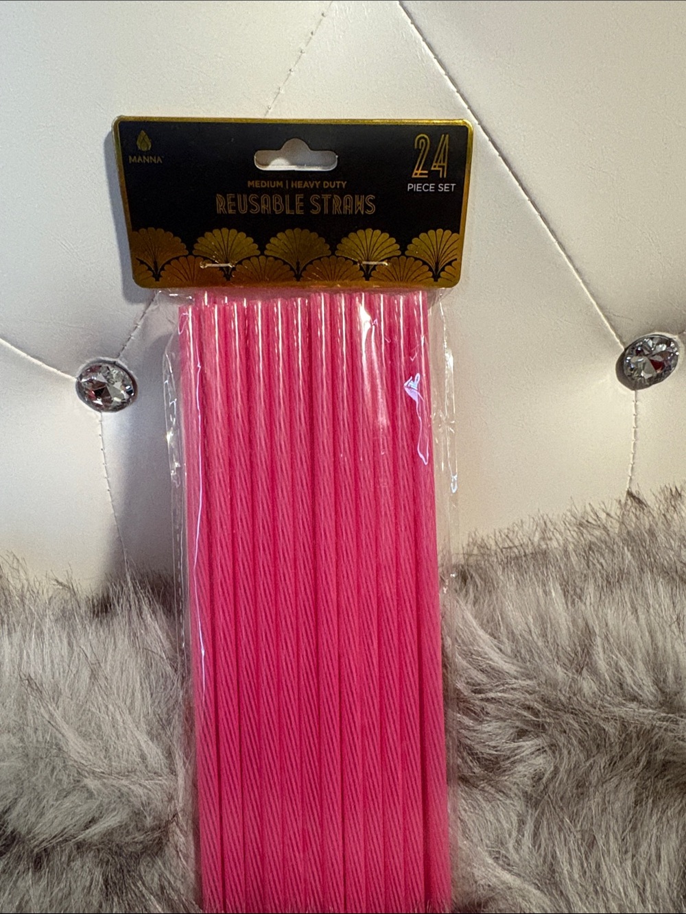 Manna Bright Pink Reusable Straws - 24 Piece Set
